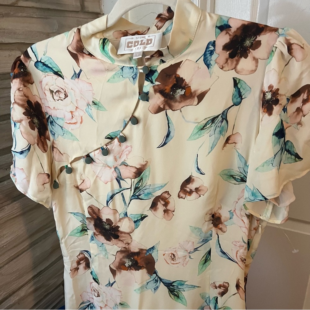 Stone Cold Fox Cream Floral Mini Dress with Teal and Brown Accents - Picture 8 of 8